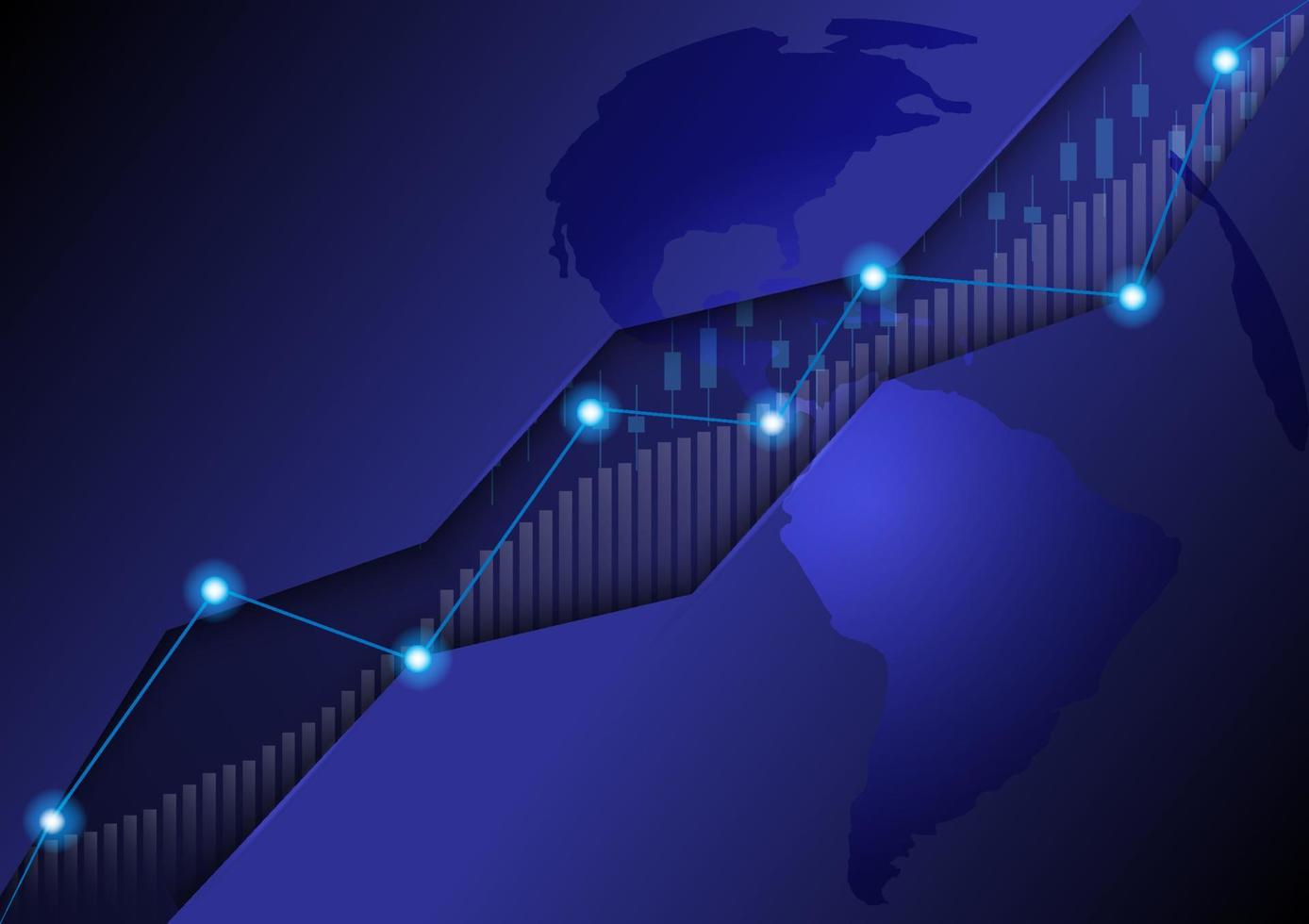 graphique du marché boursier d'investissement. graphique d'affaires de croissance de flèche. rapport numérique avec fond de carte du monde. illustrateur de vecteur graphique de technologie.