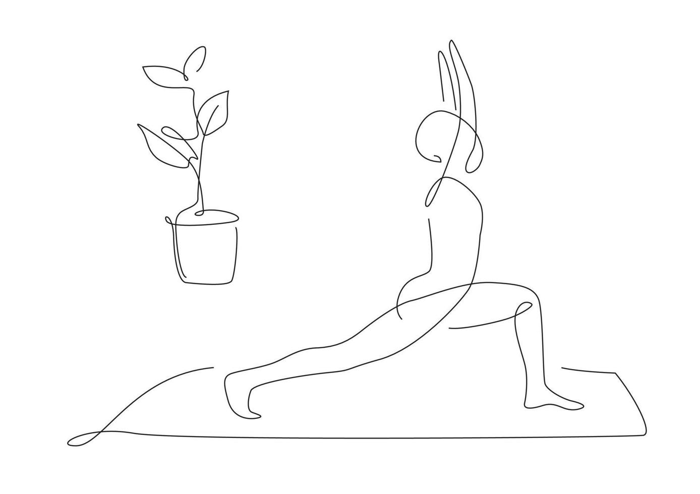 les gens qui font du yoga. poses et asanas de yoga et de pilates. dessin au trait. illustrations d'une ligne. contour de la forme de yoga. vecteur