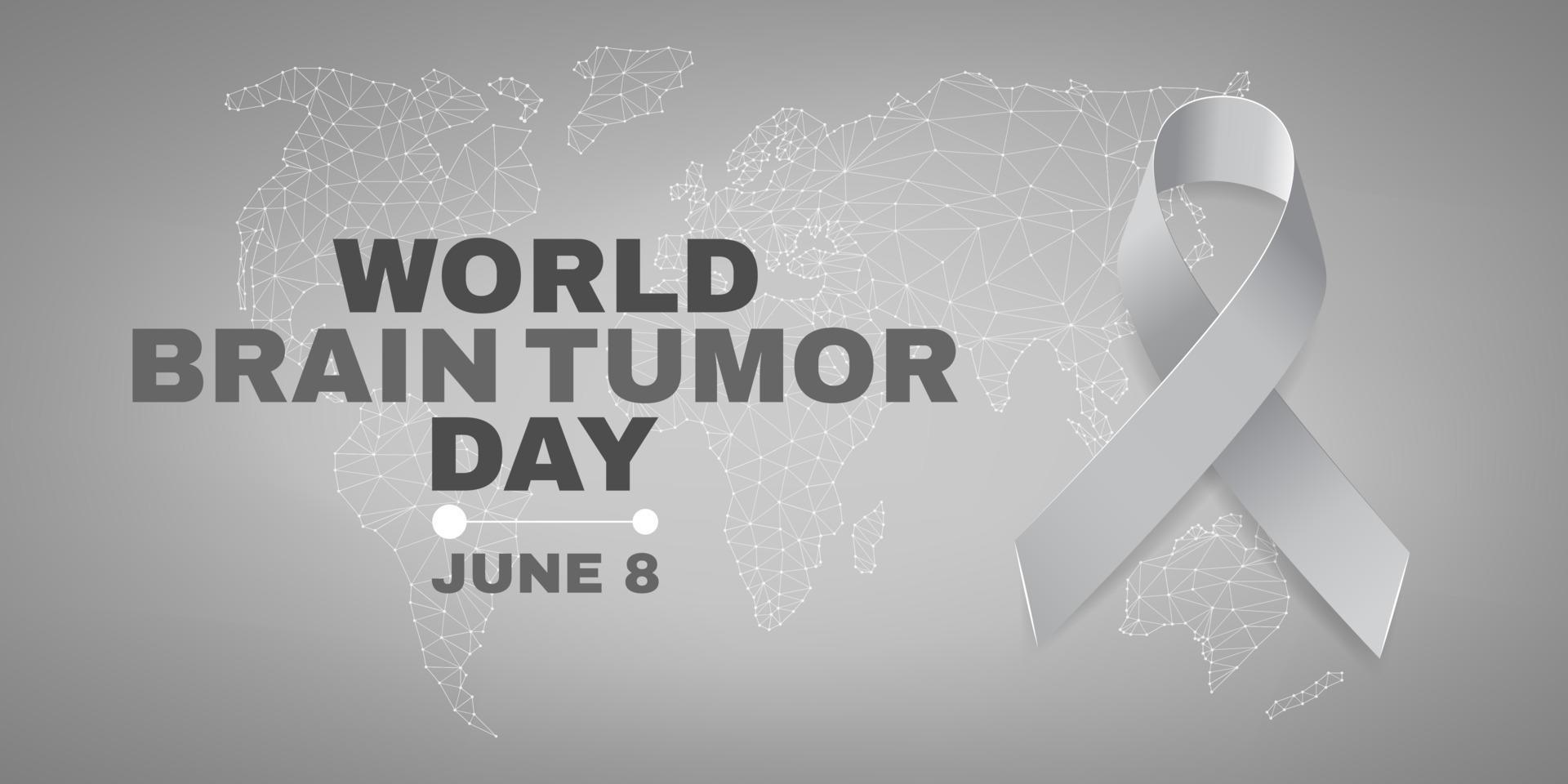 concept de la journée mondiale des tumeurs cérébrales. bannière pour le 8 juin avec texte et ruban gris. illustration vectorielle. vecteur