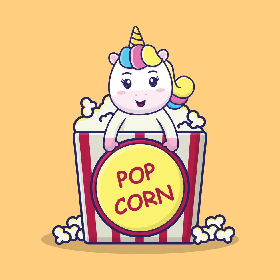 licorne mignonne dans une tasse de pop-corn vecteur