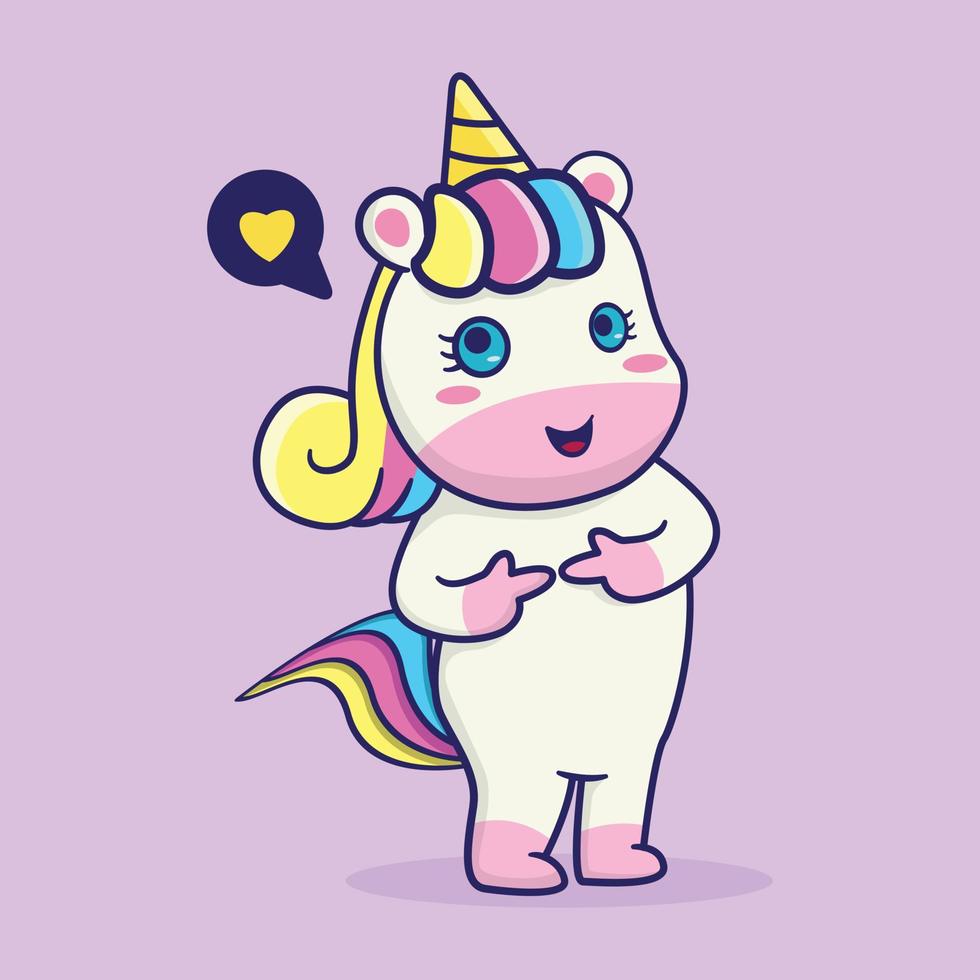 la licorne mignonne ressent l'amour, convient aux livres pour enfants, aux cartes d'anniversaire, à la Saint-Valentin, aux autocollants, aux couvertures de livres, aux cartes de vœux, à l'impression. vecteur