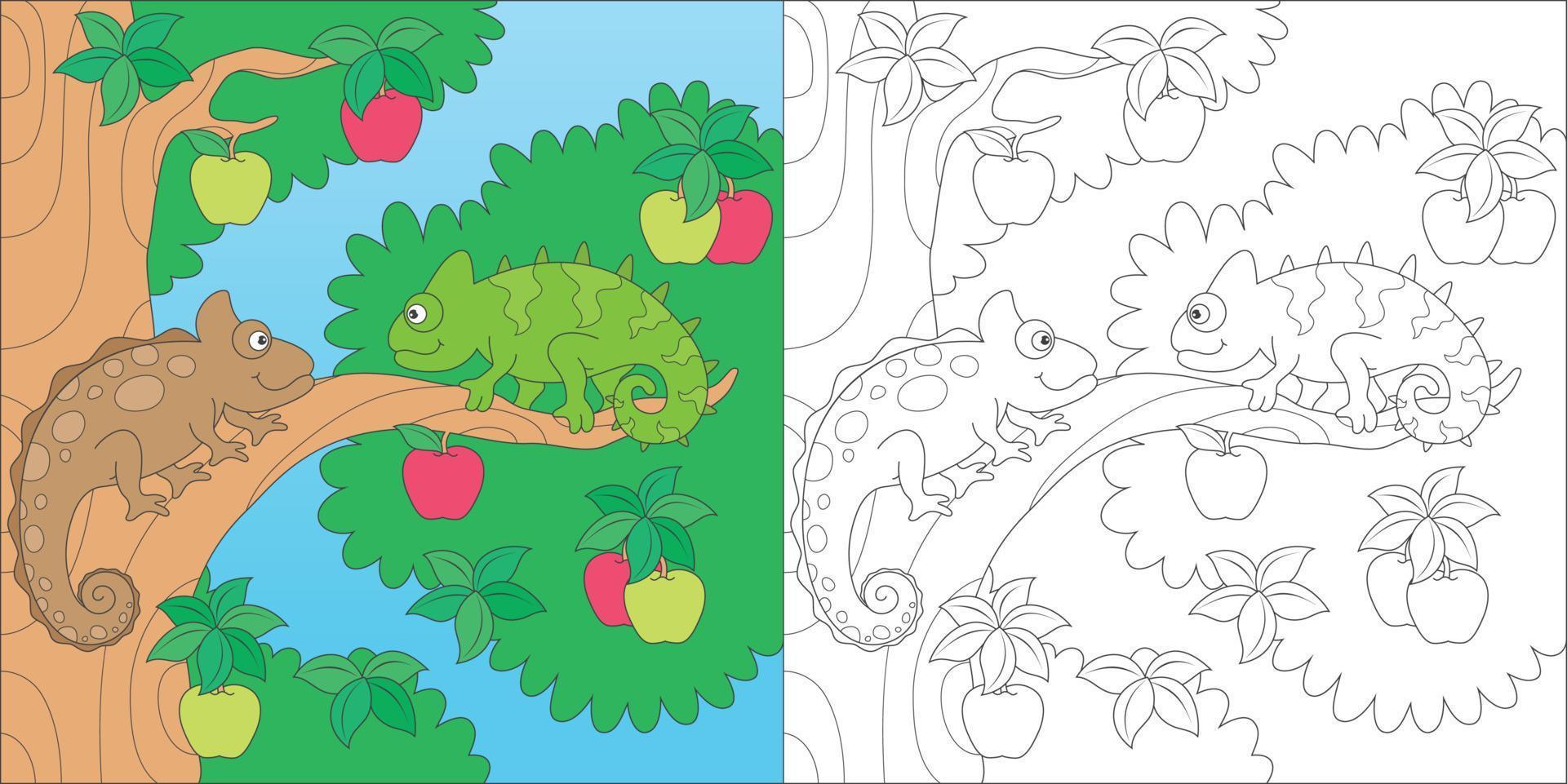 coloriage caméléon et ami vecteur