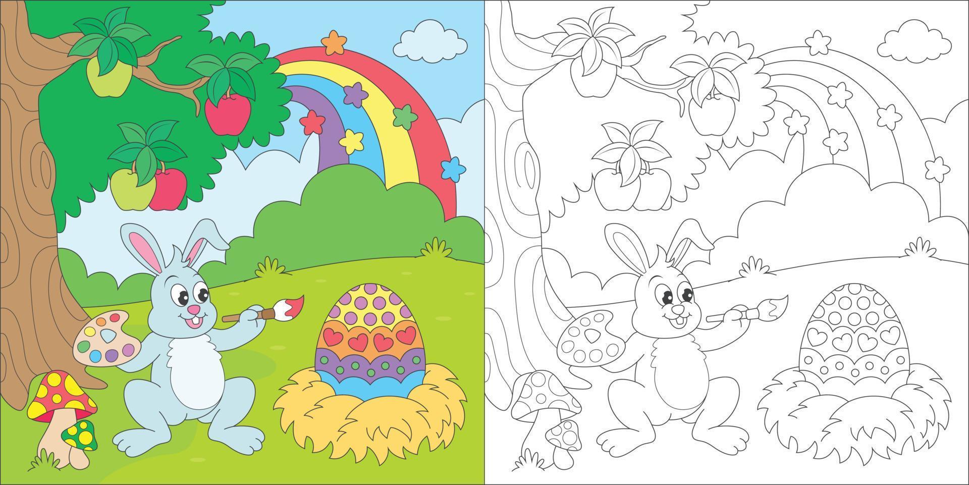 coloriage lapin peinture oeuf vecteur