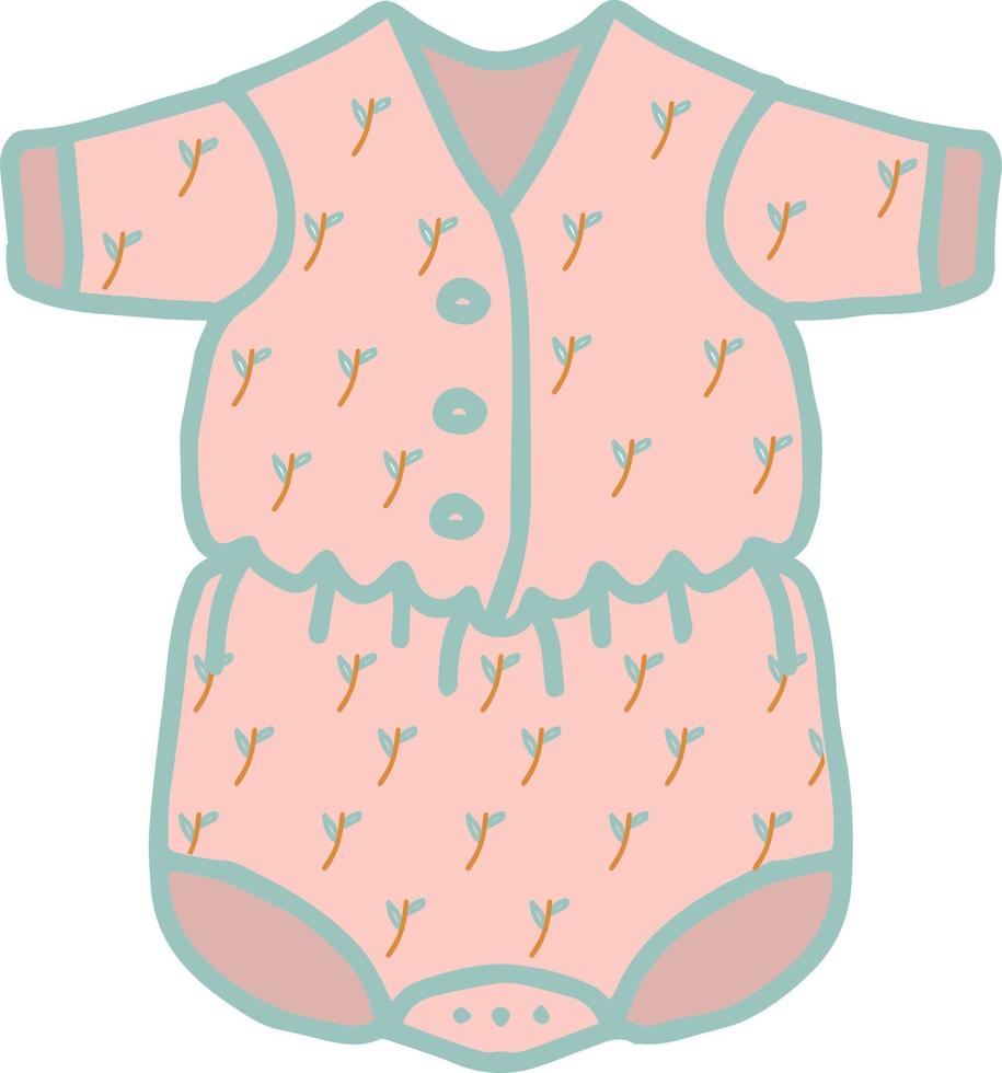 rose bébé barboteuse slip body barboteuse vêtements d'été avec boutons verts et brindille ornement manches courtes pour nouveau-né bébé fille enfant isolé vecteur dessin à la main avec fermetures de couches