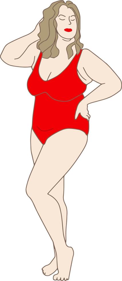 grande taille fille en maillot de bain dessin vectoriel isolé