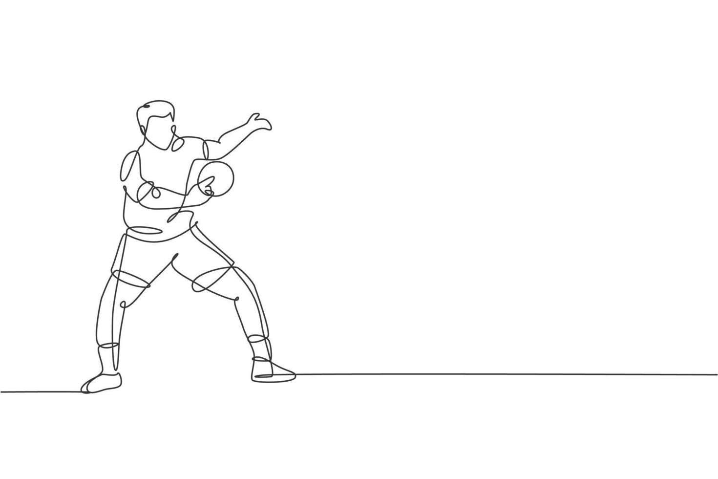 dessin en ligne continue d'un jeune homme agile joueur de tennis de table frappant la balle. concept d'exercice sportif. illustration vectorielle de dessin à la mode à une ligne pour les médias de promotion du tournoi de ping pong vecteur