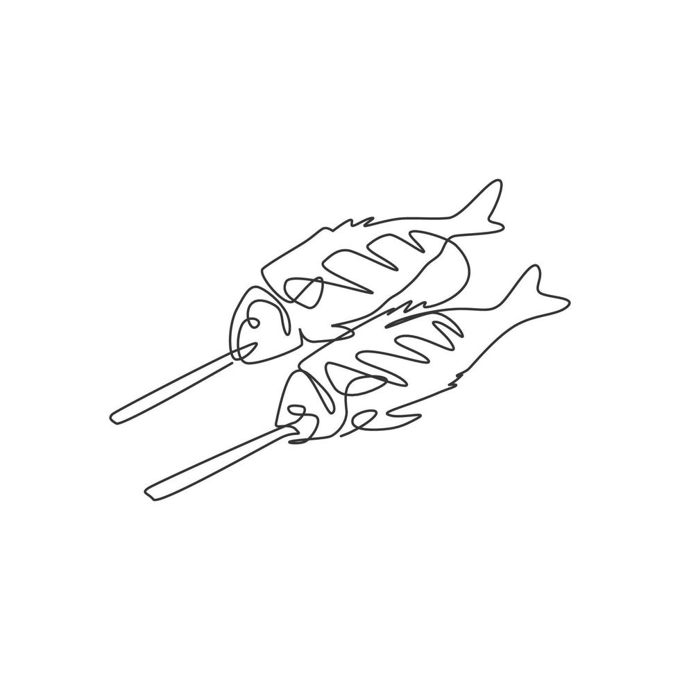 un dessin en ligne continu de l'emblème du logo du restaurant de poisson carpe fraîchement cuit au four. concept de modèle de logo de magasin de café de fruits de mer grillés. illustration vectorielle graphique de conception de dessin à une seule ligne moderne vecteur