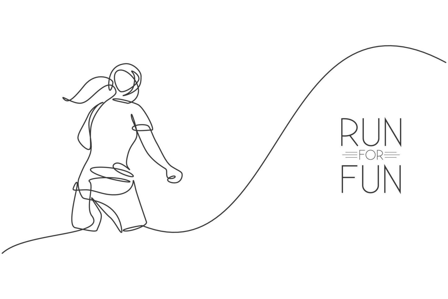 dessin en ligne continue simple jeune femme agile coureur passe-temps pour courir se détendre, vue arrière. concept d'action sportive saine. tendance une ligne dessiner illustration vectorielle de conception graphique pour la promotion de la course à pied vecteur