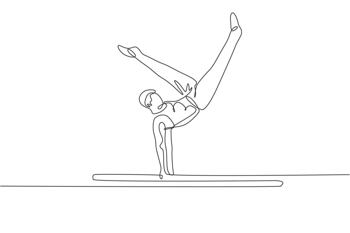 un dessin en ligne continu d'un jeune homme exerçant des barres parallèles de gymnastique. athlète gymnaste en justaucorps. sport sain et concept actif. illustration vectorielle graphique de conception de dessin à une seule ligne dynamique vecteur