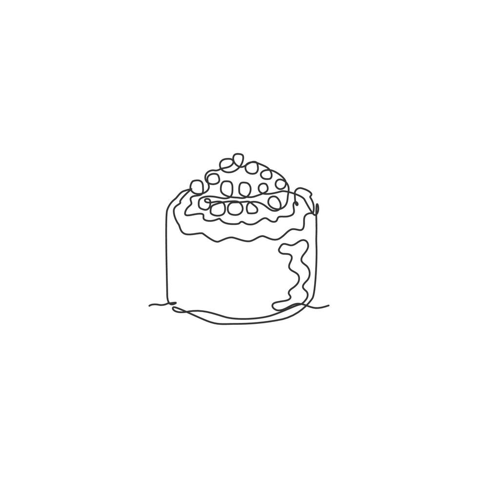 un dessin en ligne continu de l'emblème du logo du restaurant gunkan maki japonais frais et délicieux. concept de modèle de logotype de magasin de café de fruits de mer de sushi du japon. illustration vectorielle de dessin à une seule ligne moderne vecteur