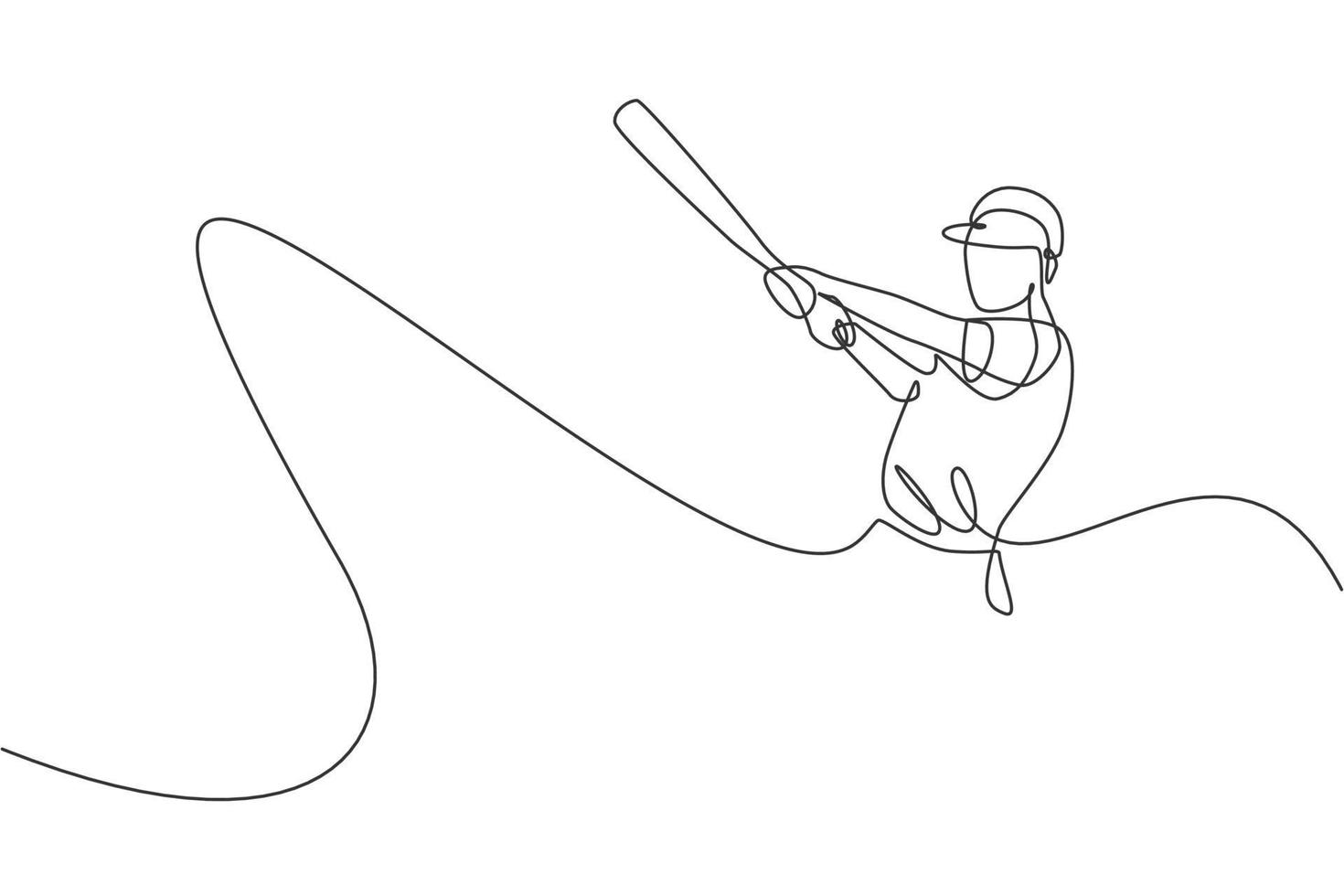 un dessin en ligne continu d'un jeune joueur de baseball sportif pratique sérieusement à l'arène. concept de sport de compétition. illustration vectorielle graphique de conception de dessin à une seule ligne dynamique pour affiche de promotion vecteur