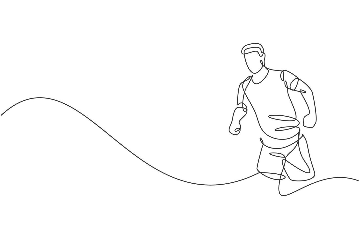 un seul dessin au trait de l'exercice de l'homme jeune coureur heureux pour améliorer l'illustration vectorielle graphique de l'endurance. mode de vie sain et concept de sport de compétition. conception moderne de dessin en ligne continue vecteur