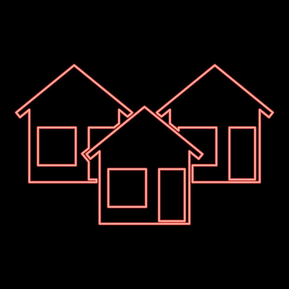 néon trois maison couleur rouge illustration vectorielle image de style plat vecteur