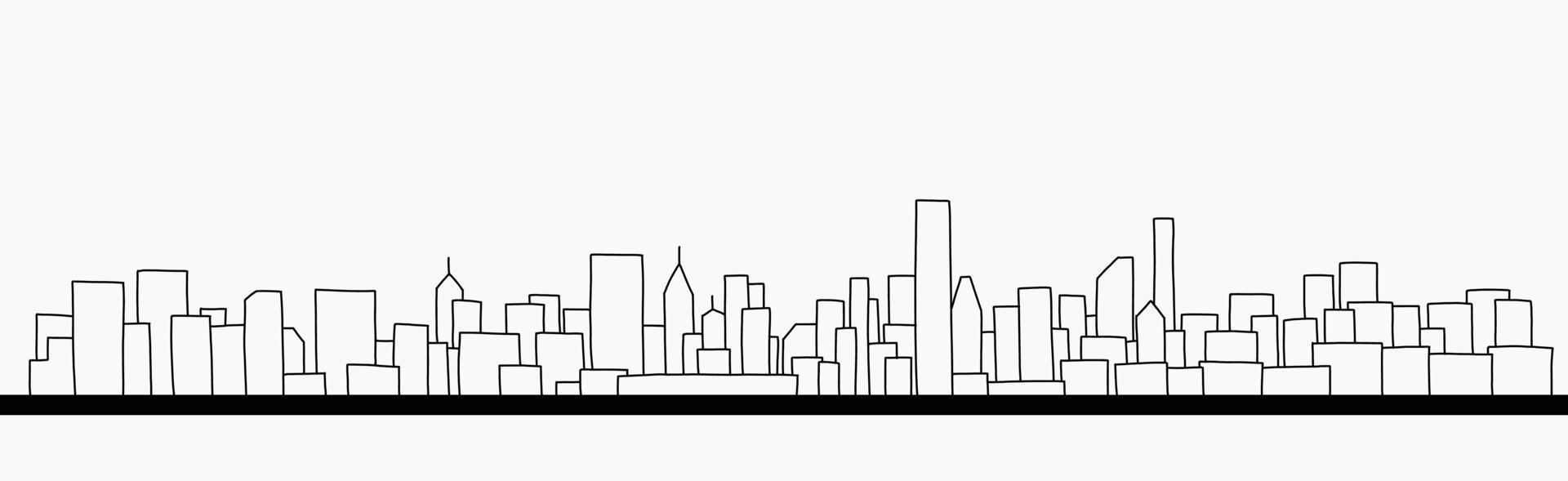 contour d'horizon de paysage urbain moderne doodle dessin sur fond blanc. vecteur