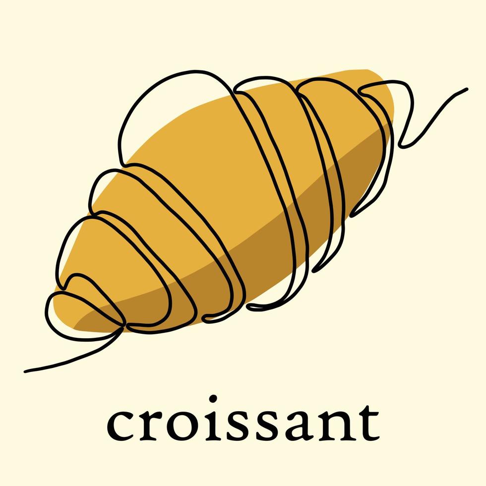 simplicité croissant pain dessin au trait continu à main levée conception plate. vecteur