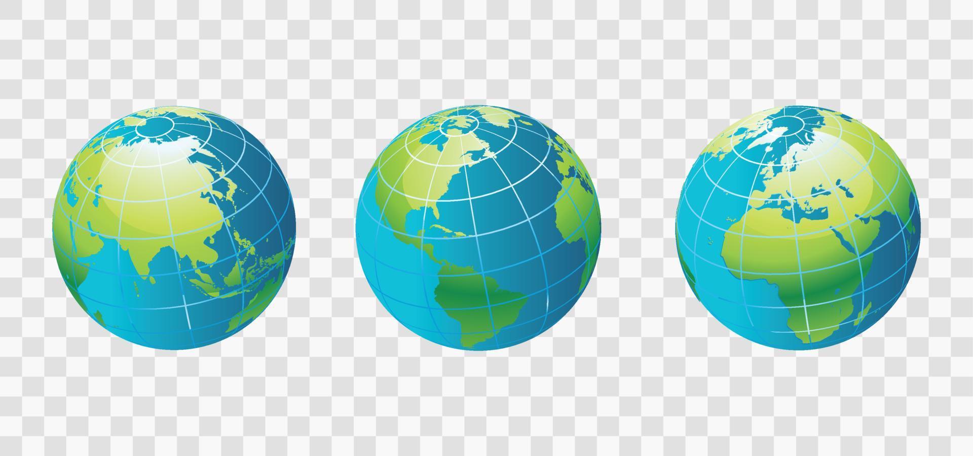 ensemble de globes de terre transparents. carte du monde réaliste en forme de globe vecteur eps 10