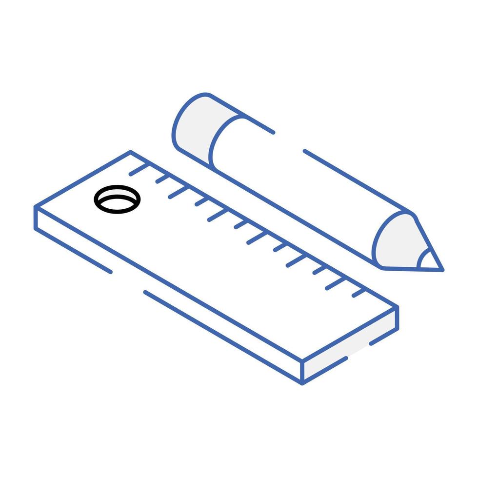 crayon avec règle représentant l'icône isométrique de papeterie vecteur