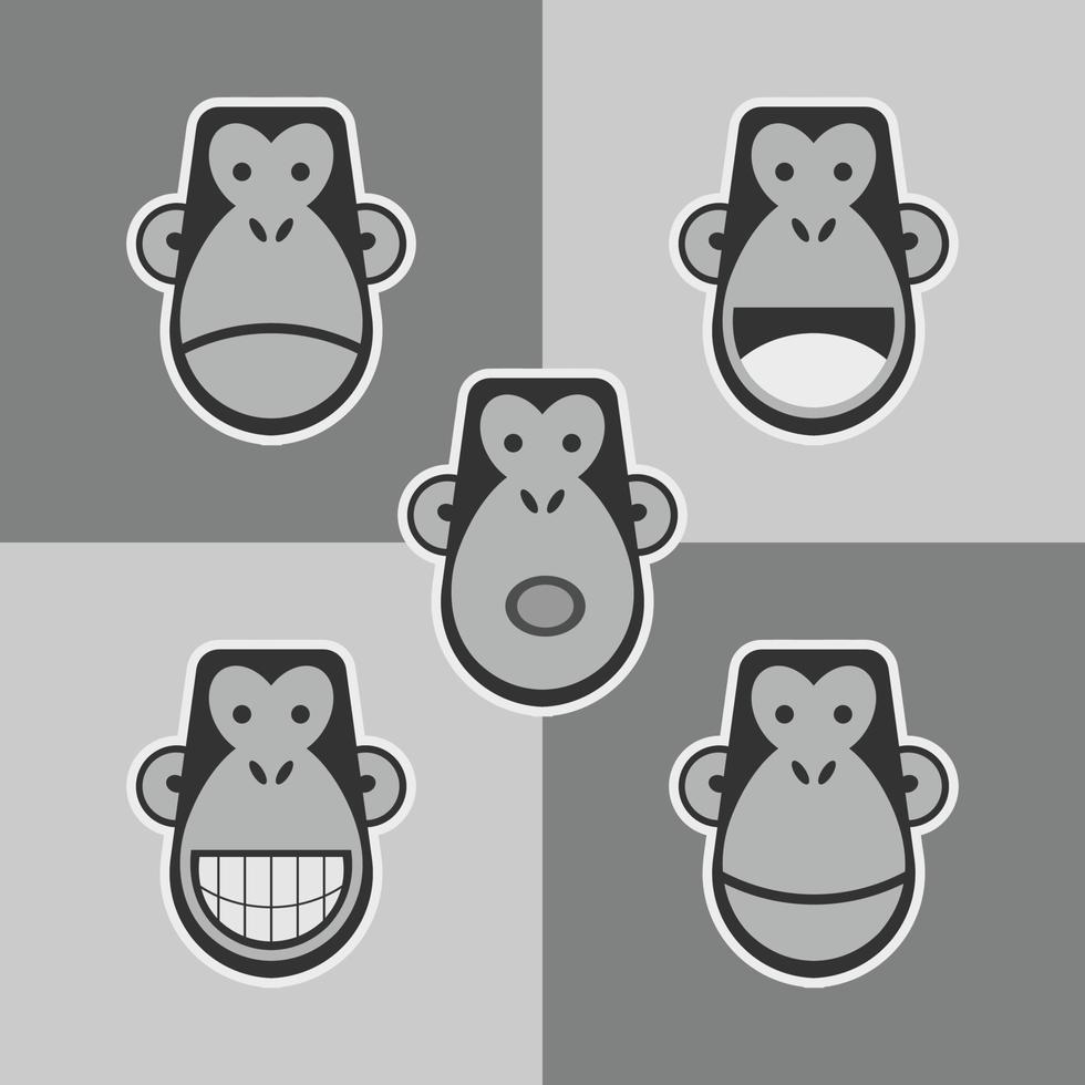 concept d'émoticône de singe swag - attribut de style design plat de singe moderne pour autocollant ou logo. illustration de conception de vecteur noir et blanc.