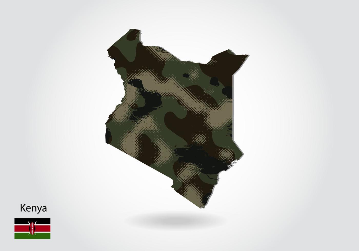 carte du kenya avec motif camouflage, forêt - texture verte sur la carte vecteur