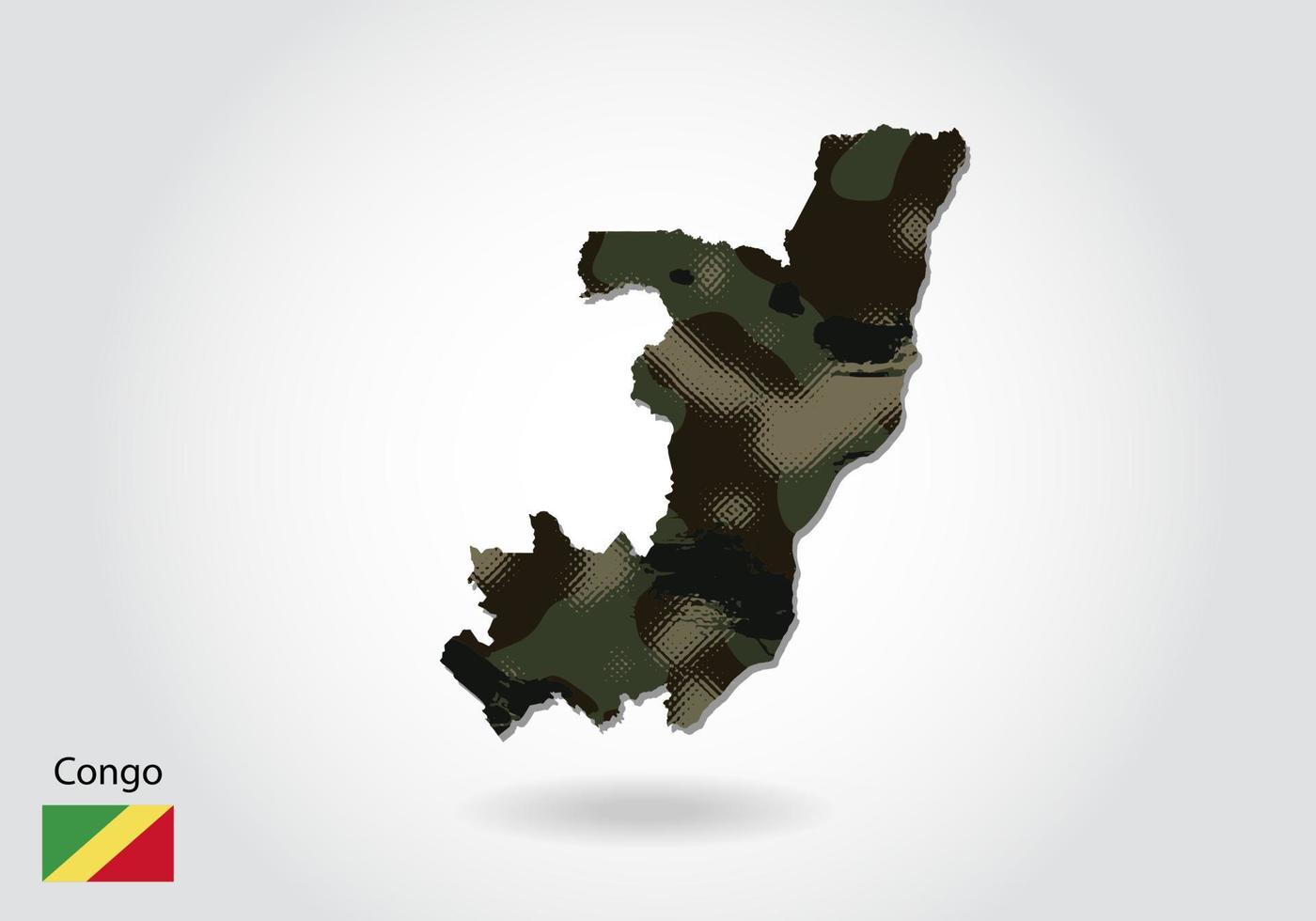carte du congo avec motif camouflage, forêt - texture verte sur la carte. concept militaire pour l'armée, le soldat et la guerre. armoiries, drapeau. vecteur