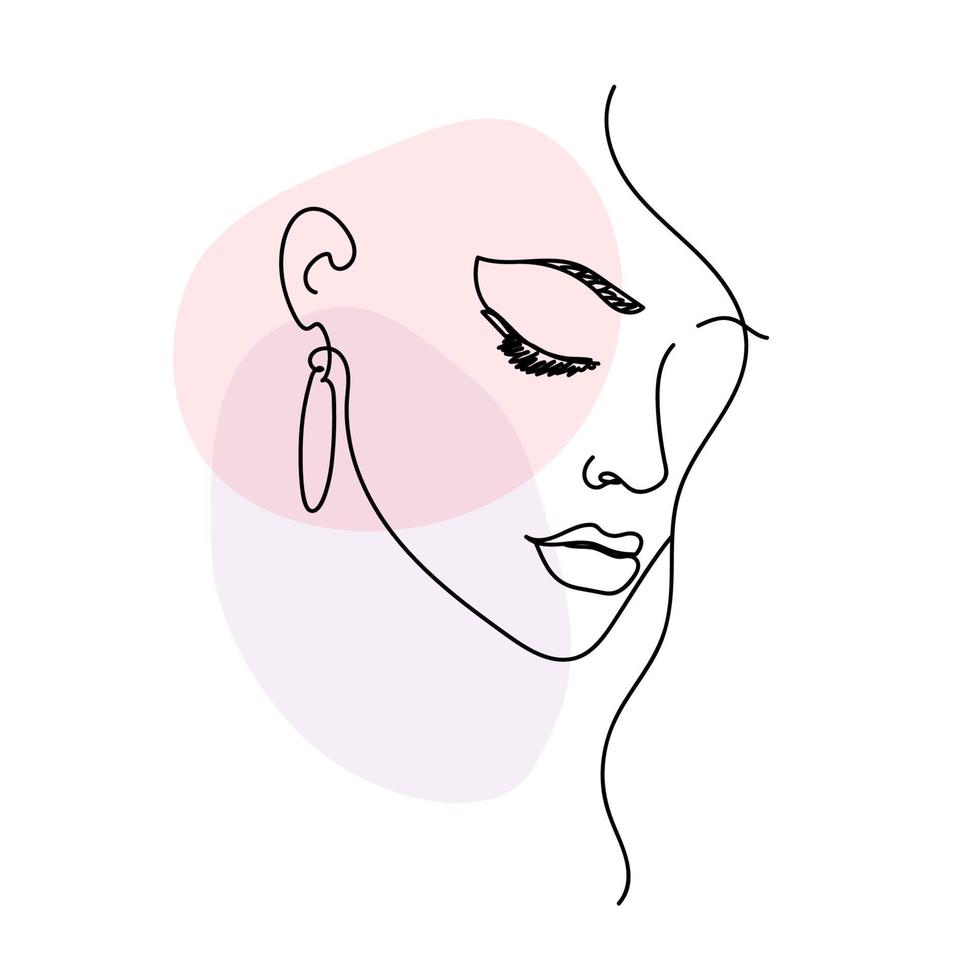 portrait de visage de femme dans un style moderne minimaliste. dessin continu d'une ligne avec des formes abstraites. illustration vectorielle pour la conception, les cartes, les affiches. vecteur