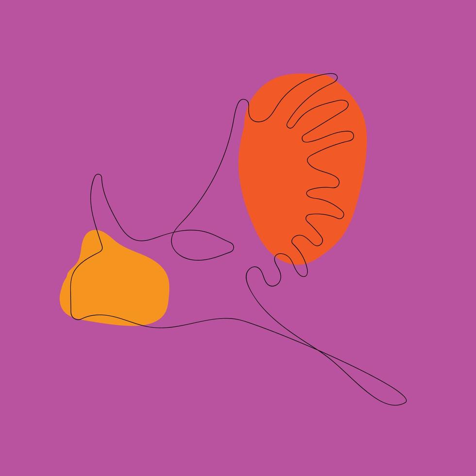 dessin au trait unique, tête de dinosaure sur fond violet isolé vecteur