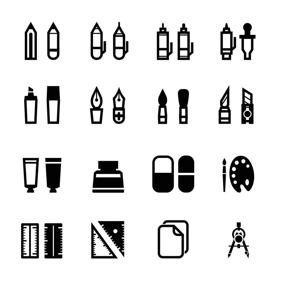 icônes d'outils de dessin et de peinture avec fond blanc vecteur