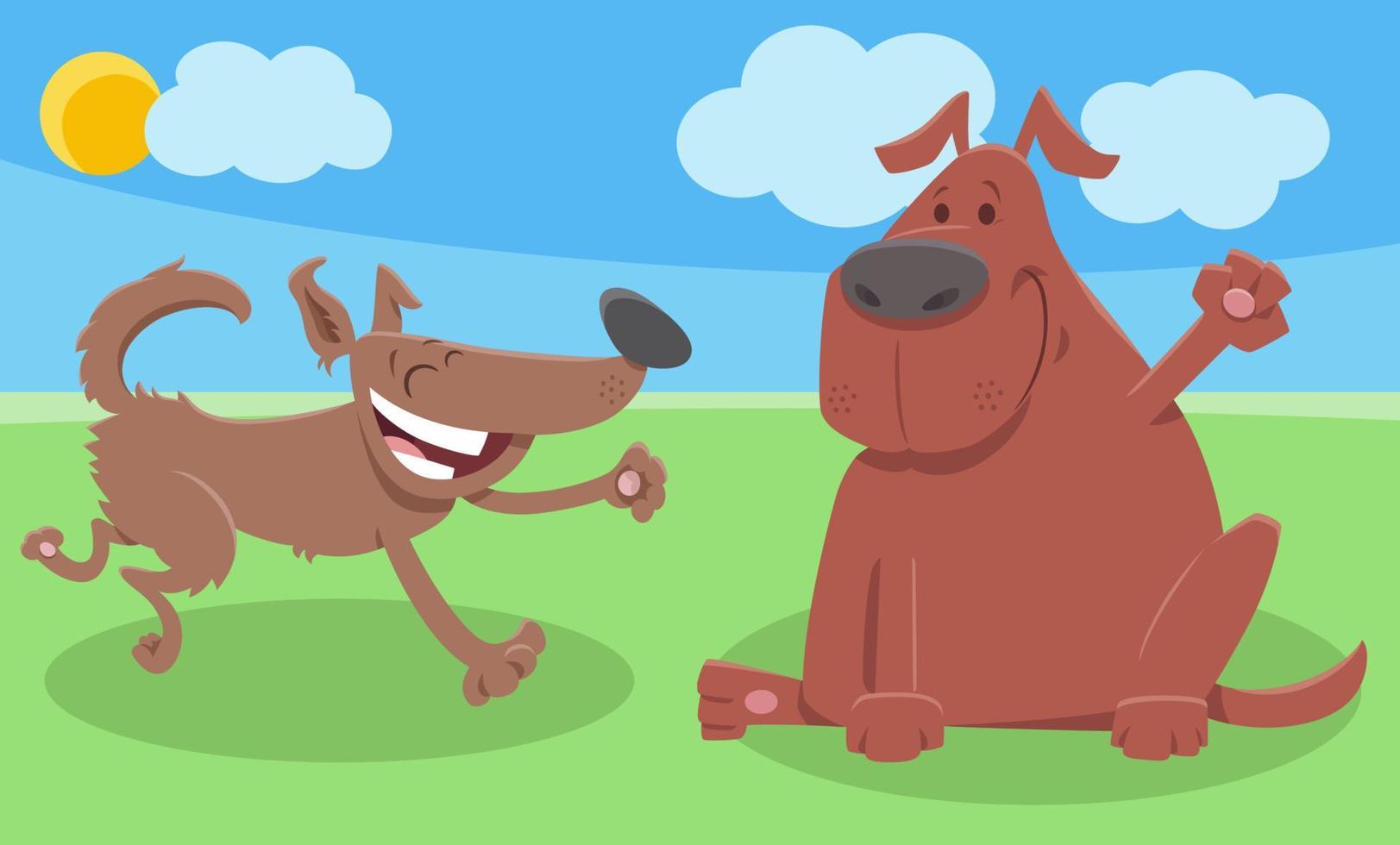 deux personnages d'animaux comiques de chiens de dessin animé heureux vecteur