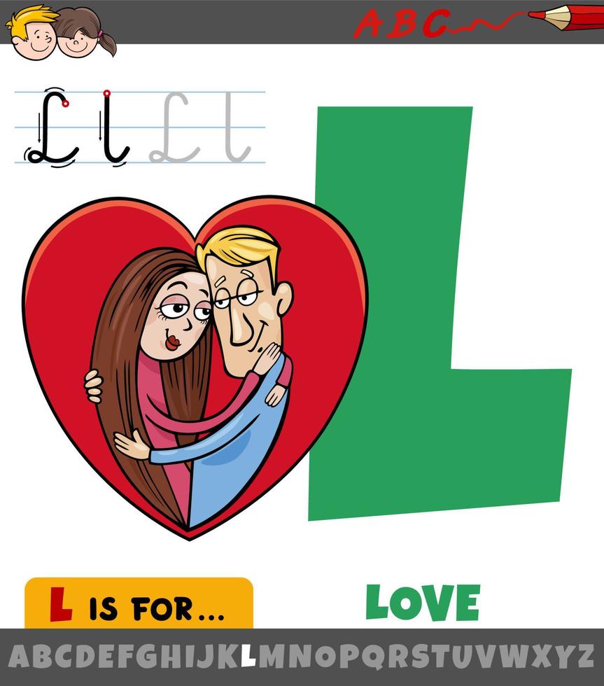 lettre l de l'alphabet avec cartoon couple amoureux vecteur