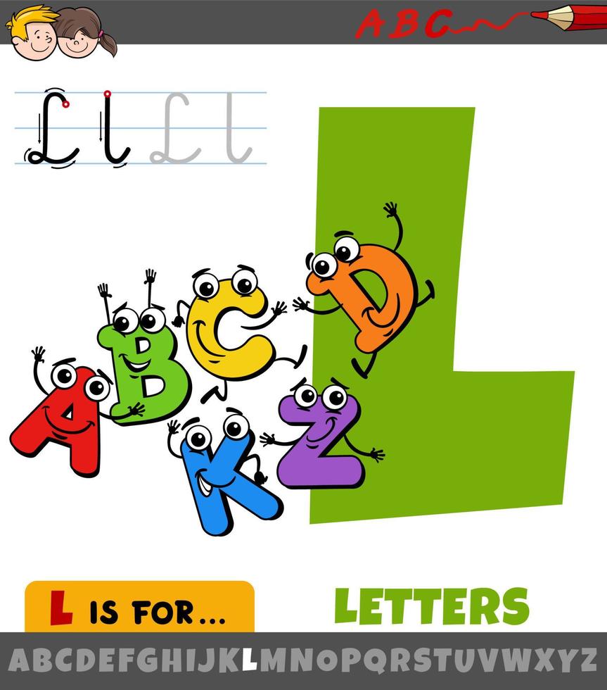 lettre l de l'alphabet avec le caractère de lettres de dessin animé vecteur