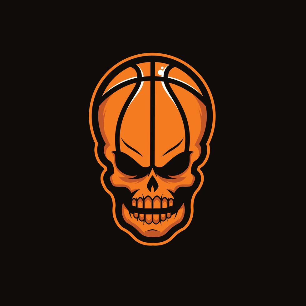 logo d'illustration de crâne de basket-ball, basket-ball avec crâne et inscription vecteur