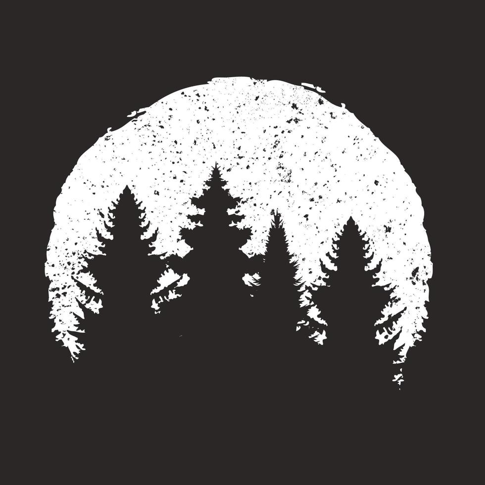 silhouette de forêt d'arbres vintage pour tshirt vecteur