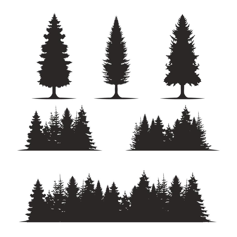 ensemble de silhouette de forêt d'arbres vintage vecteur