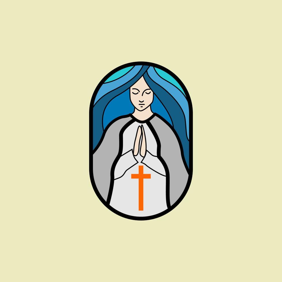 vecteur l'emblème du logo vierge marie. adapté à l'église et à la société religieuse