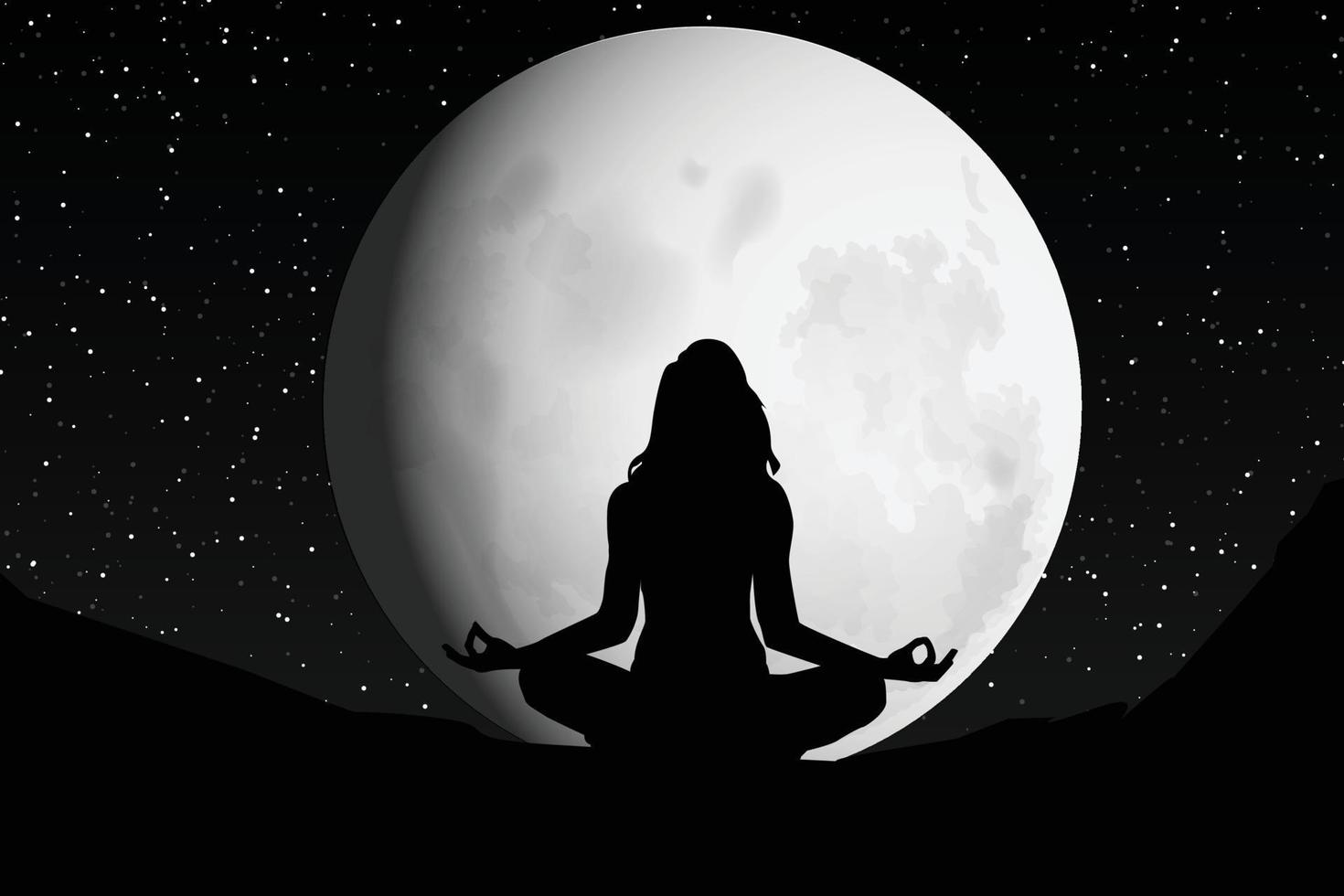 jolie fille yoga avec la silhouette de la lune vecteur