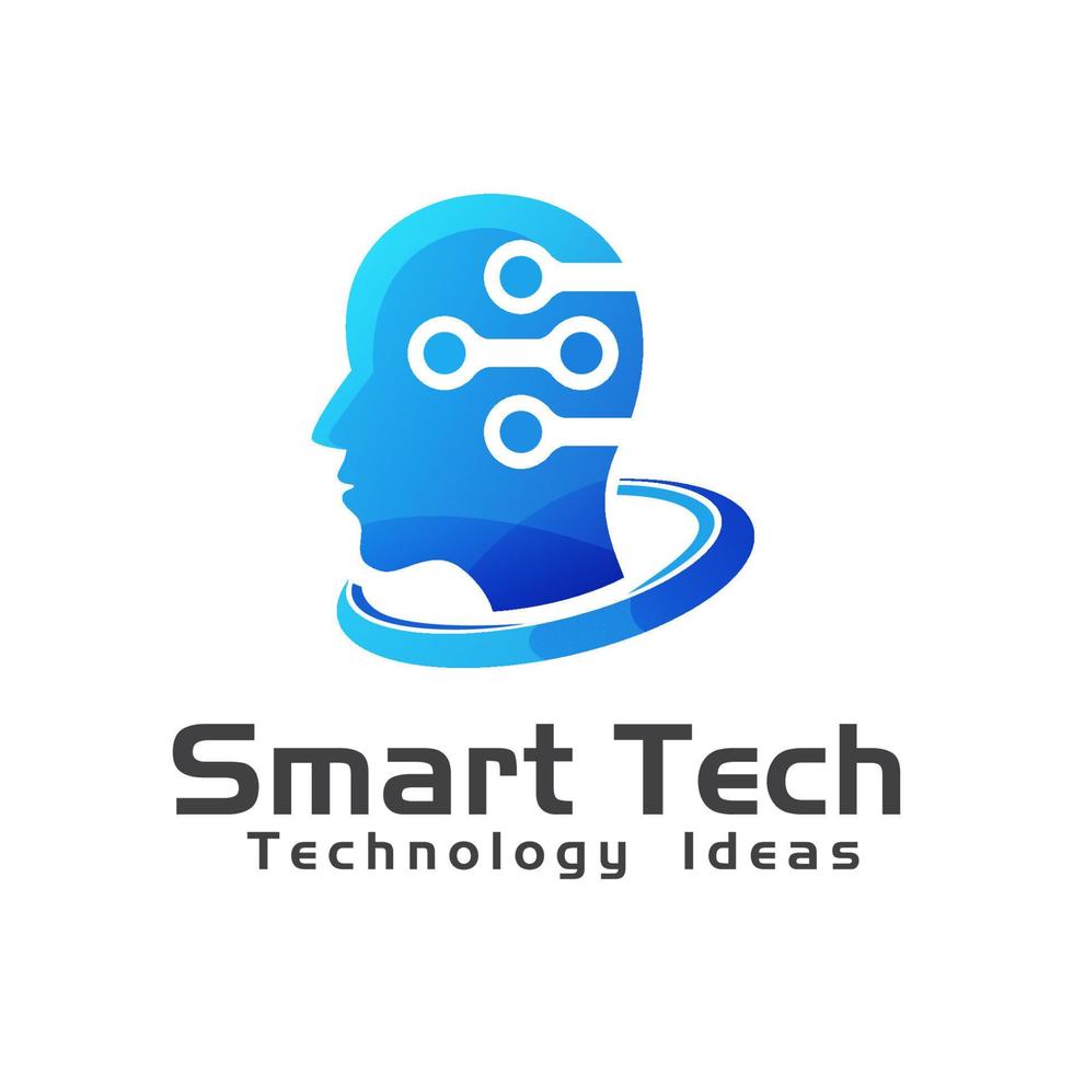 modèle vectoriel de conception de logo d'idées de technologie intelligente humaine
