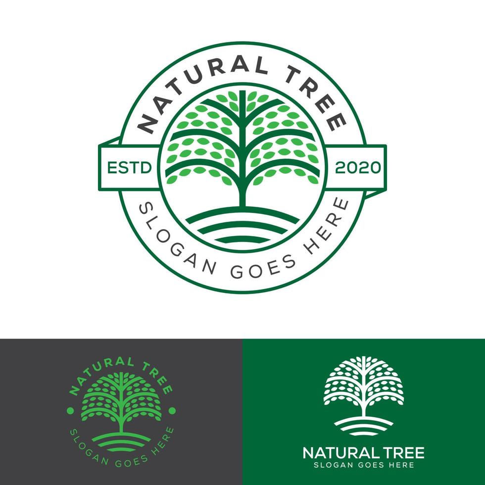 logo d'insigne d'arbre de ferme naturel, modèle vectoriel de logo d'éducation végétale