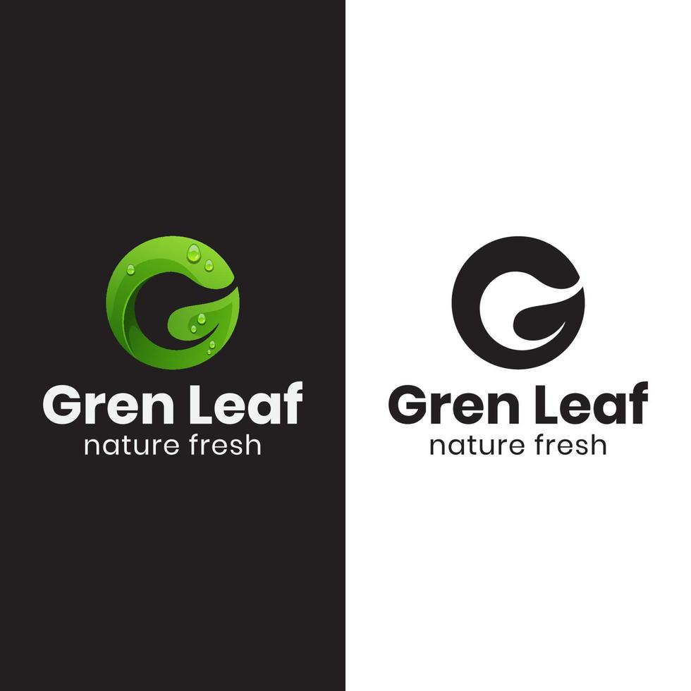 lettre g logo feuille verte avec version noire vecteur