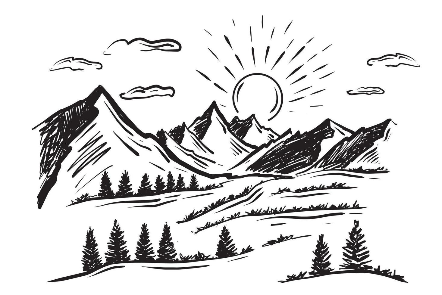 montagnes du paysage. illustration dessinée à la main. vecteur