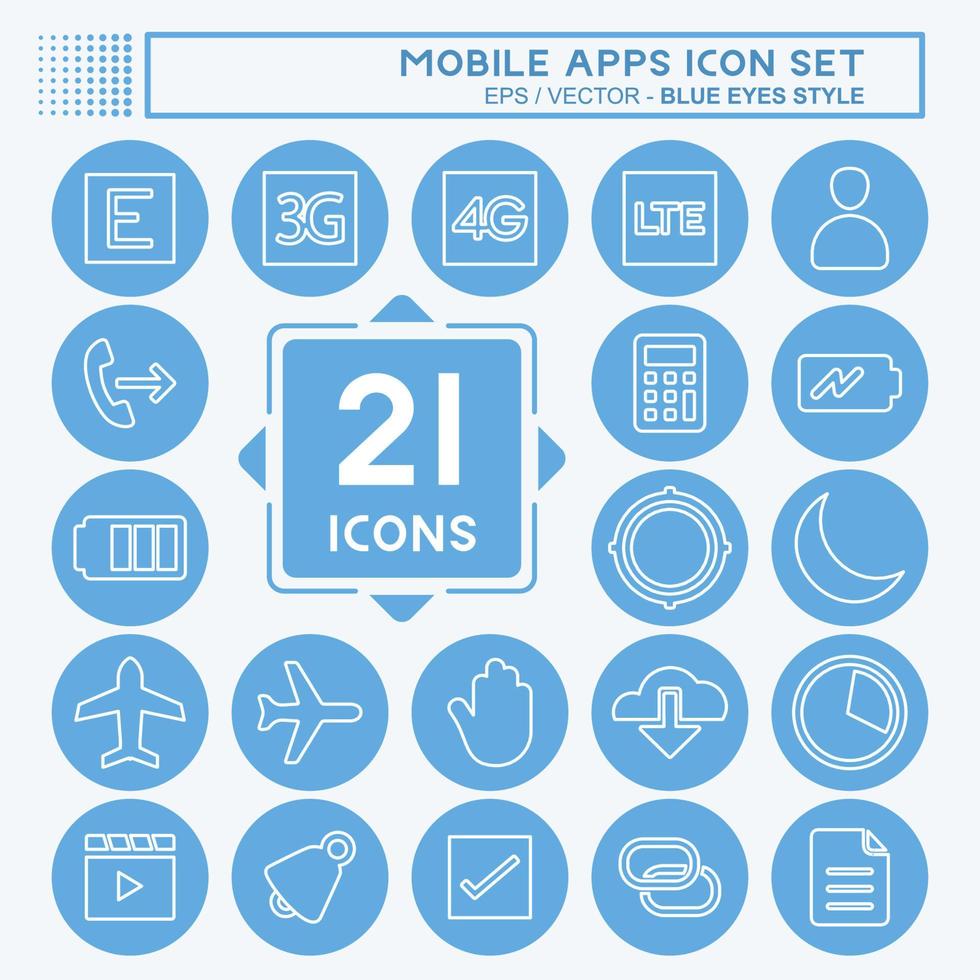 jeu d'icônes d'applications mobiles. adapté au symbole de l'interface web. façon yeux bleus. conception simple modifiable. vecteur de modèle de conception. illustration de symbole simple