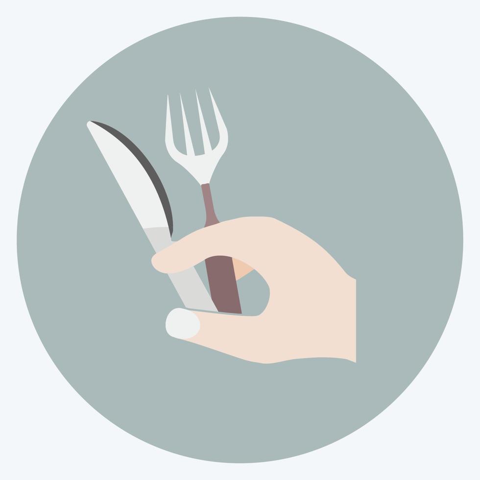 icône tenant une fourchette et un couteau. adapté au symbole des actions de la main. style plat. conception simple modifiable. vecteur de modèle de conception. illustration de symbole simple