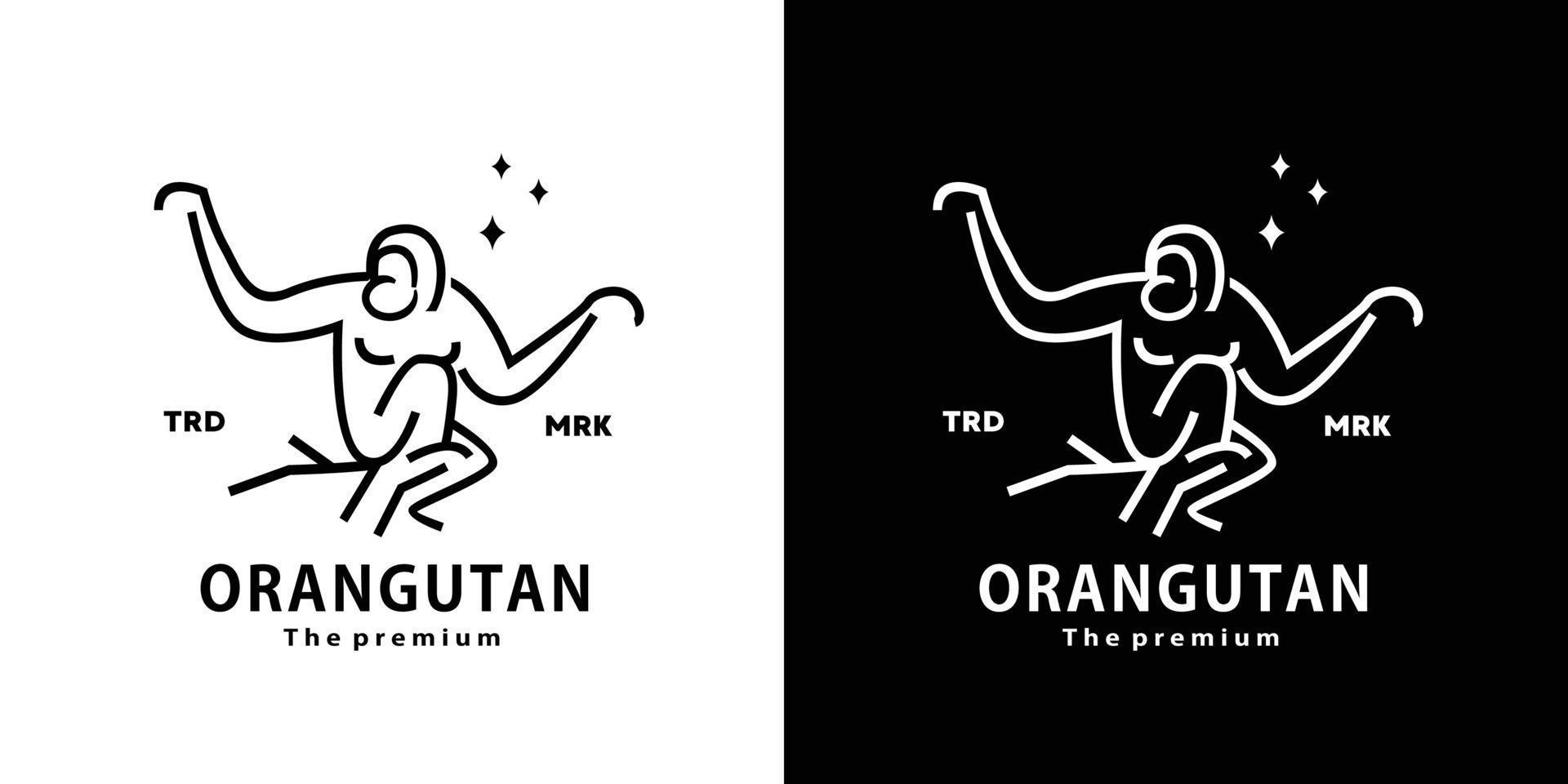 vintage rétro hipster orang-outan logo vecteur contour monoline art icône