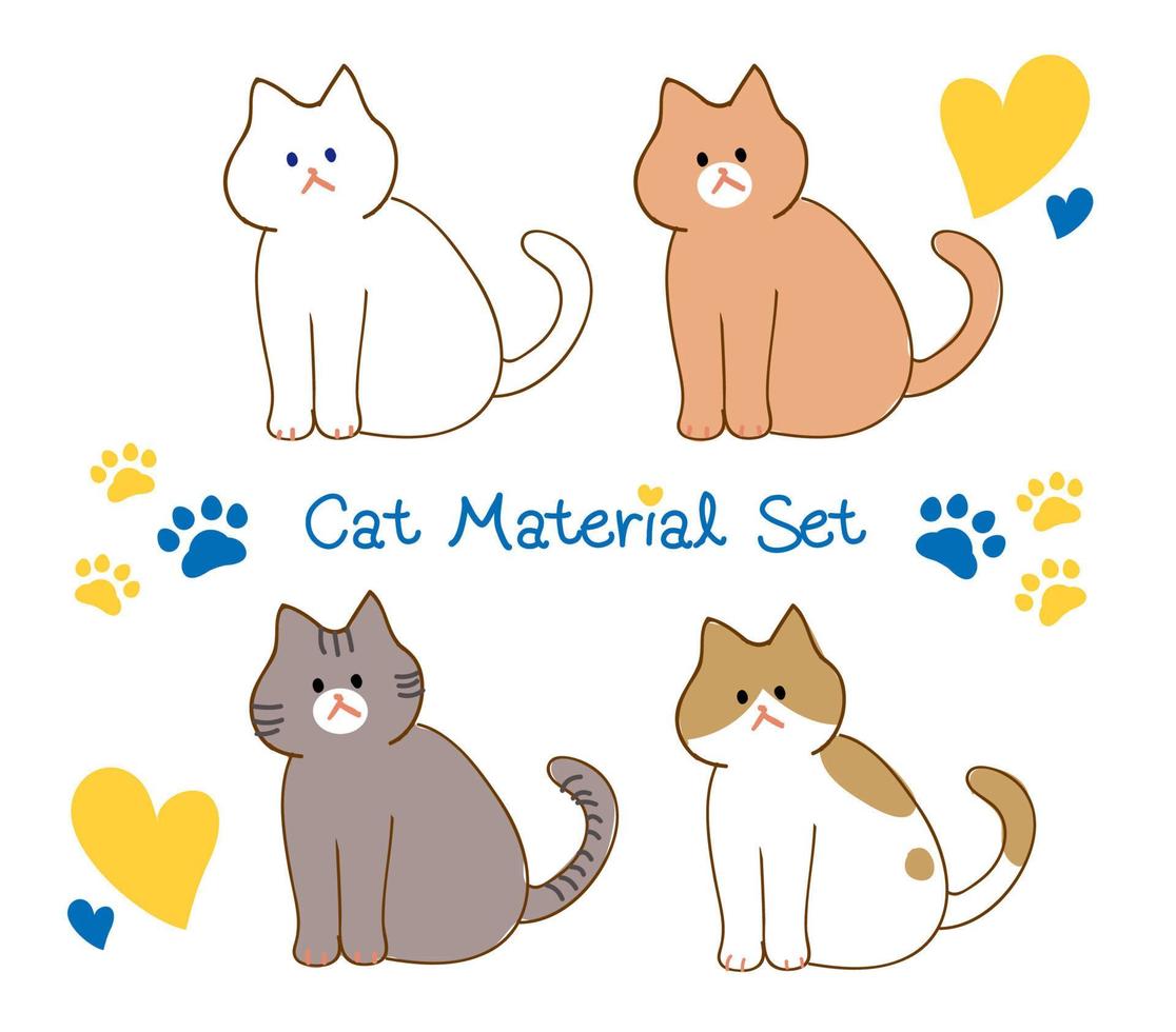 un ensemble de chats mignons avec des pattes de chat. chats de dessin animé de différentes couleurs vecteur