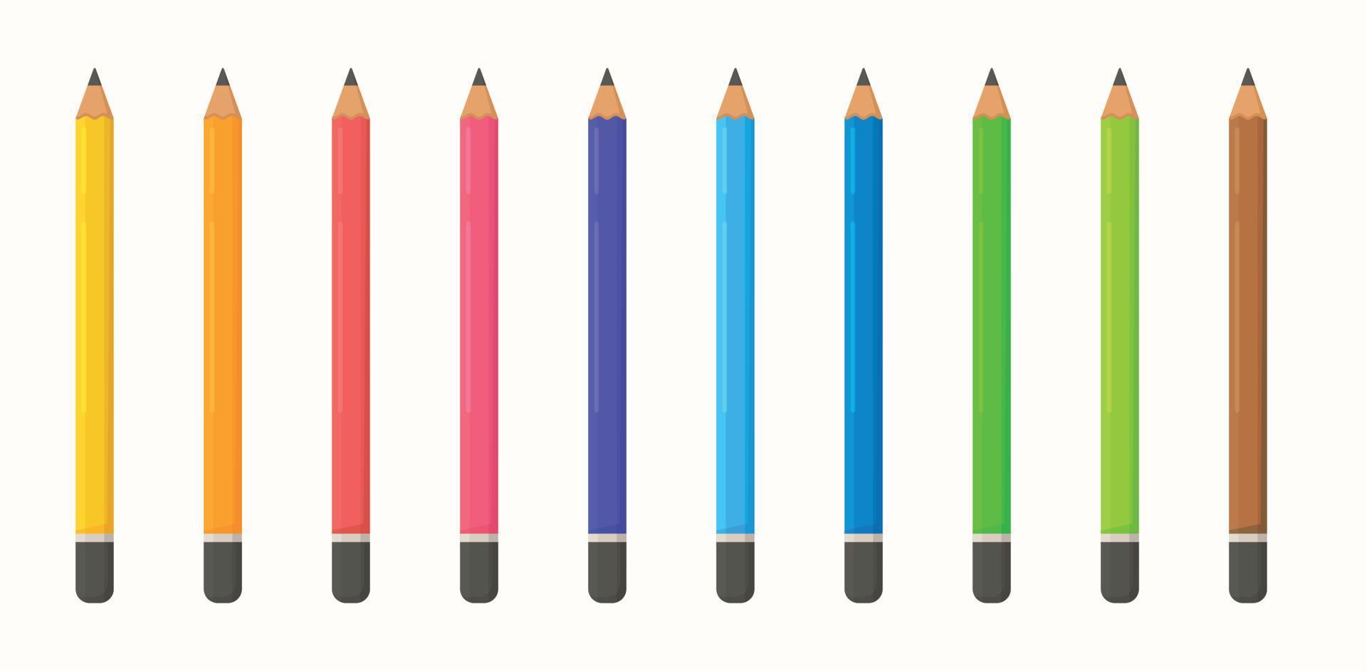 un ensemble de crayons de couleur. illustration vectorielle de cours de dessin. crayons multicolores. vecteur