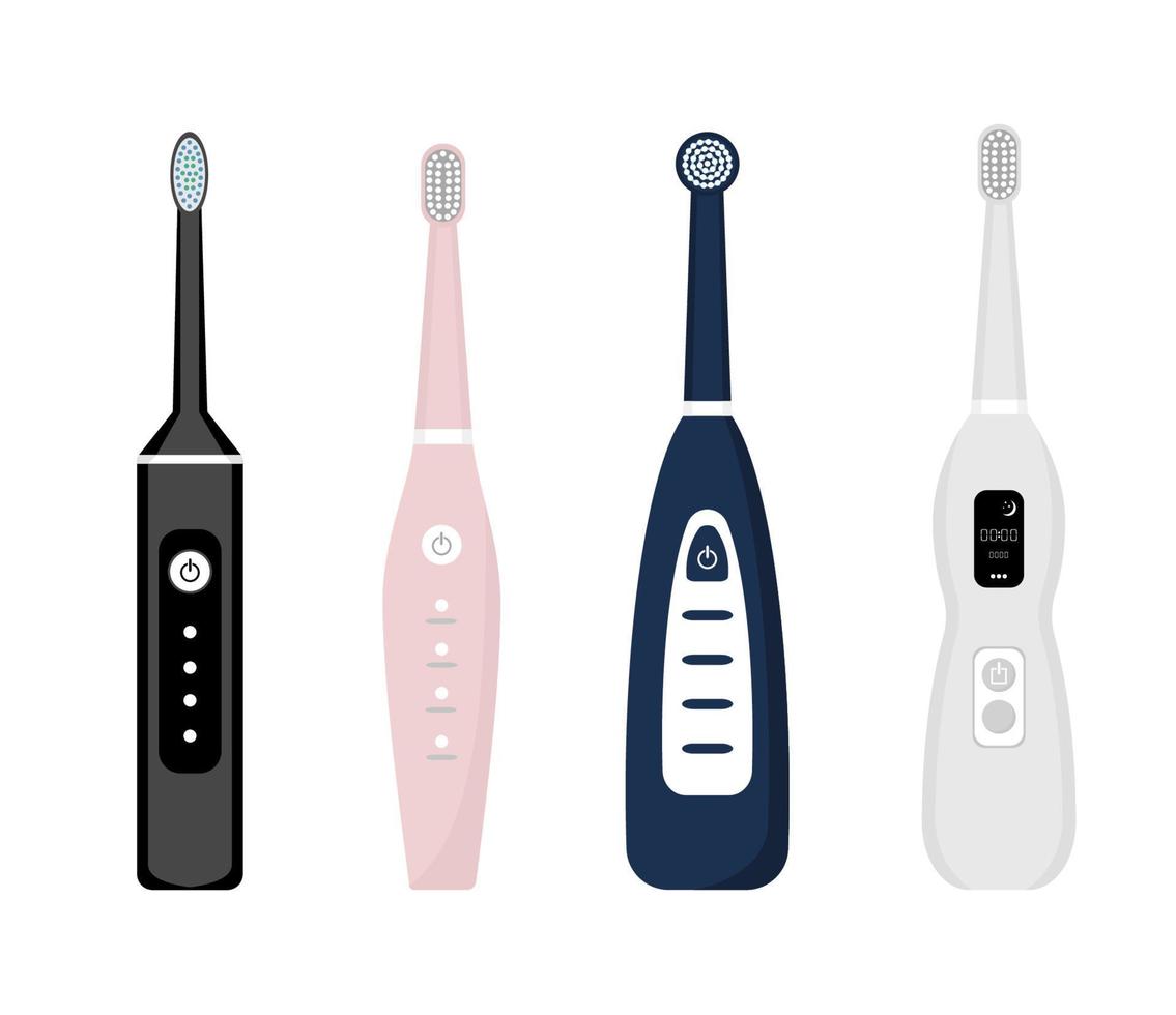 ensemble d'icônes de brosse à dents électrique isolé sur fond blanc. élément pour le nettoyage des dents. illustration d'équipement de dentisterie. outil de soin des dents de vecteur dans un style plat.