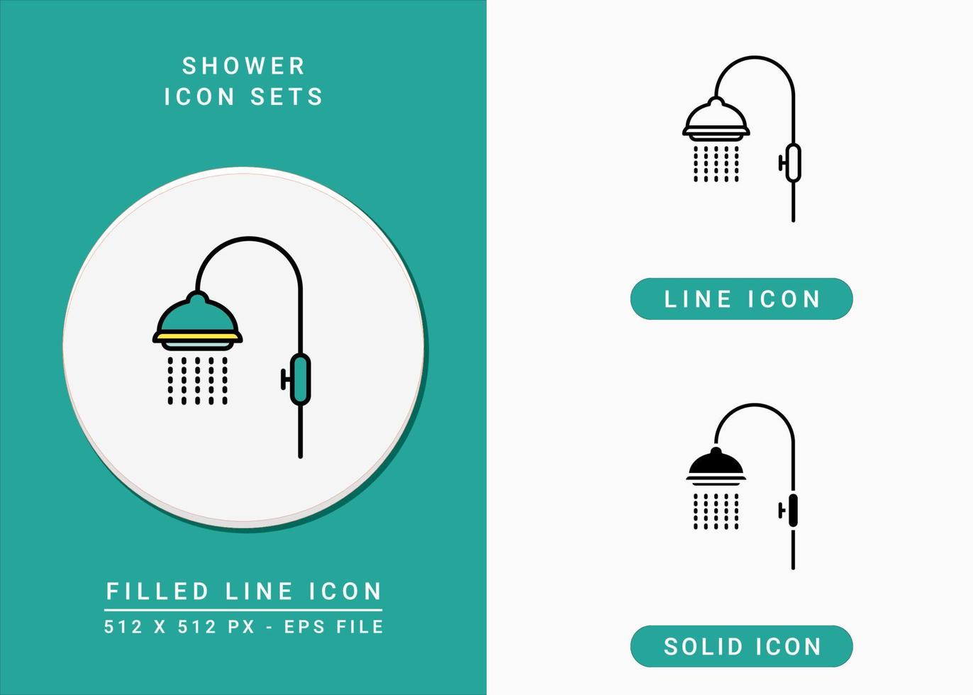 icônes de douche définies illustration vectorielle avec style de ligne d'icône. concept de salle de bain à jet d'eau. icône de trait modifiable sur fond blanc isolé pour la conception Web, l'interface utilisateur et l'application mobile vecteur