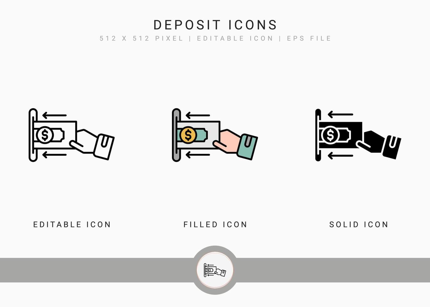 les icônes de dépôt définissent l'illustration vectorielle avec le style de ligne d'icône. concept de régime de fonds de pension. icône de trait modifiable sur fond blanc isolé pour la conception Web, l'interface utilisateur et l'application mobile vecteur