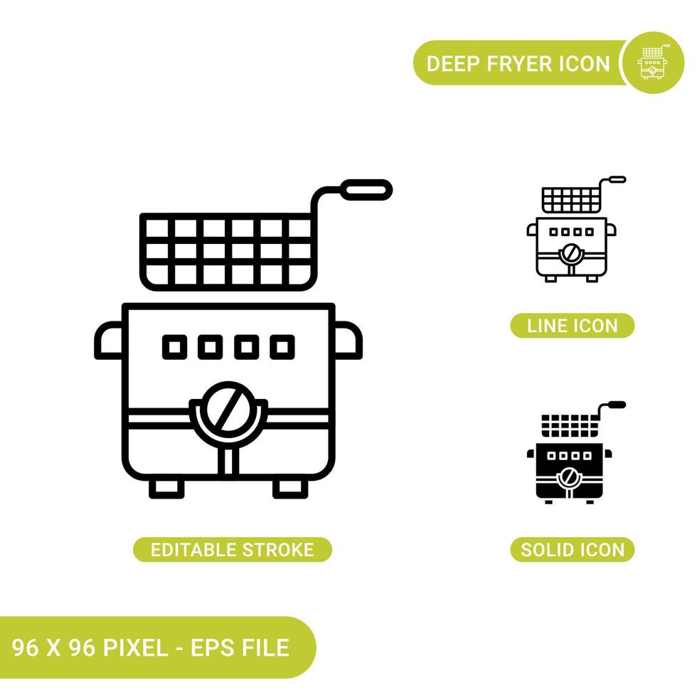 les icônes de la friteuse définissent l'illustration vectorielle avec un style de ligne d'icône solide. concept de panier de pommes de terre. icône de trait modifiable sur fond isolé pour la conception Web, l'infographie et l'application mobile ui. vecteur