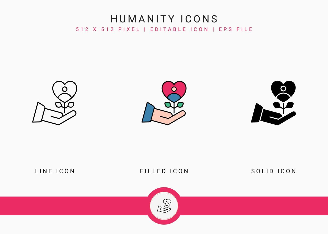 les icônes de l'humanité définissent une illustration vectorielle avec un style de ligne d'icône solide. la charité rend le concept. icône de trait modifiable sur fond isolé pour la conception Web, l'interface utilisateur et l'application mobile vecteur