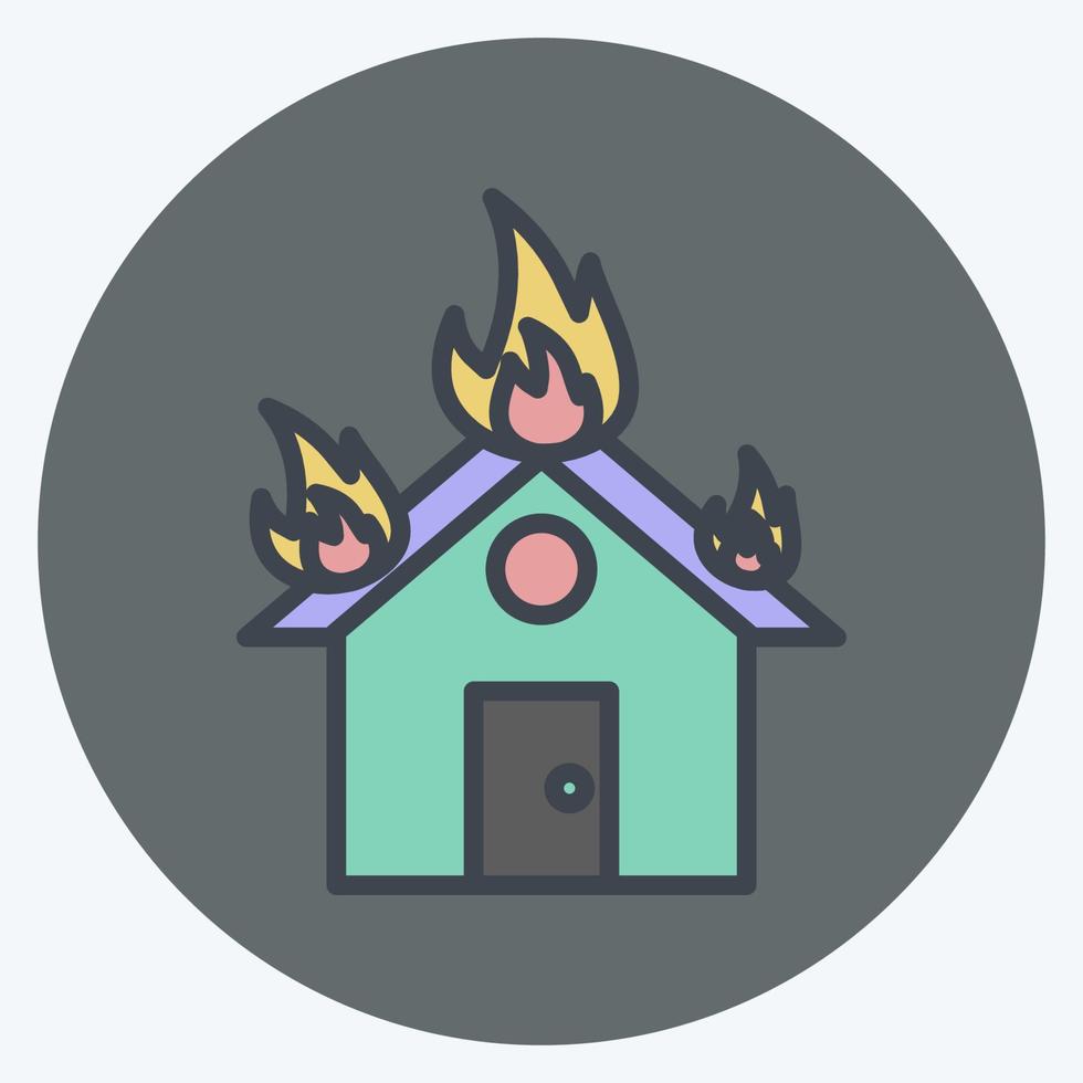 icône maison en feu. adapté au symbole des catastrophes. style de couleur assortie. conception simple modifiable. vecteur de modèle de conception. illustration de symbole simple